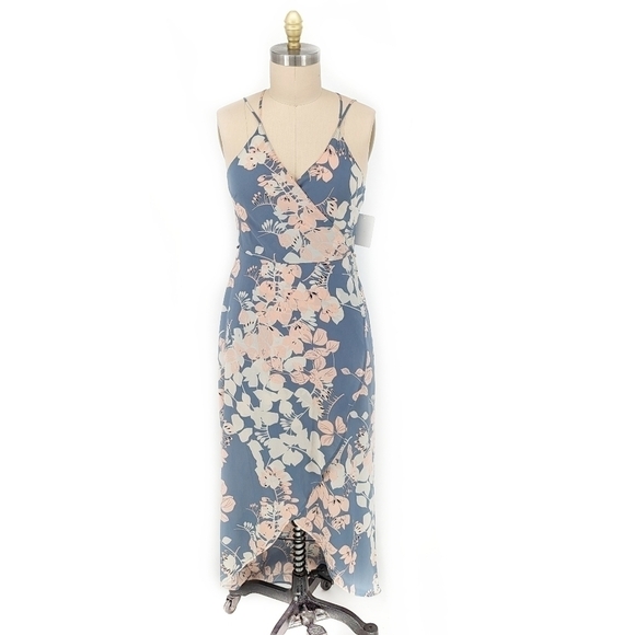 Astr Dresses & Skirts - ASTR Floral High Low Midi Dress Blue Pink L bohemian preppy summer wedding